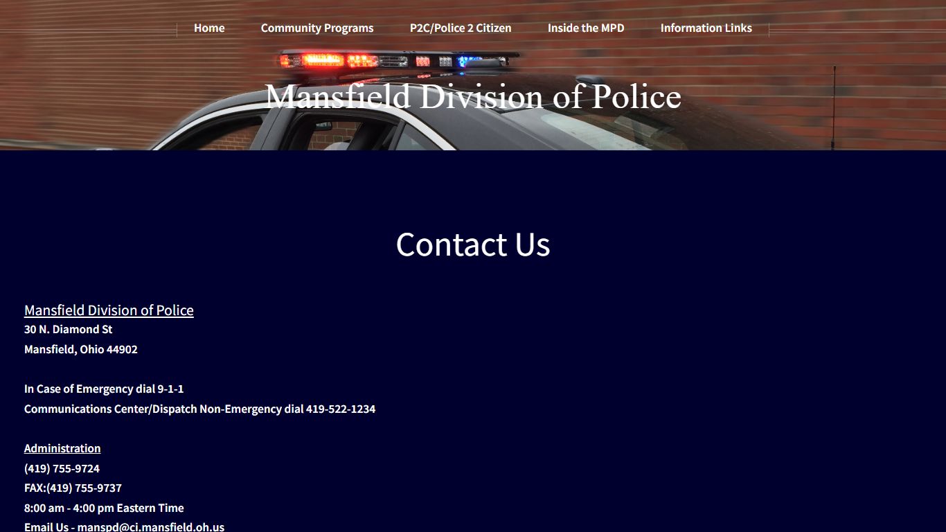 MPD-Directory - Mansfield Police Department