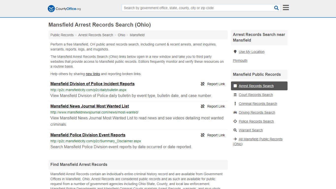 Arrest Records Search - Mansfield, OH (Arrests & Mugshots) - County Office